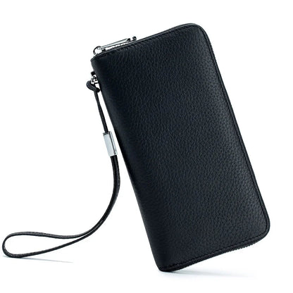 Genuine Leather Long Rfid Rotecting Stop Theft Soft Cowhide Simple Wallet Mobile Phone Bag
