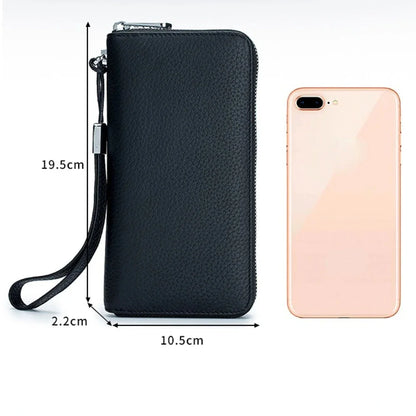 Genuine Leather Long Rfid Rotecting Stop Theft Soft Cowhide Simple Wallet Mobile Phone Bag