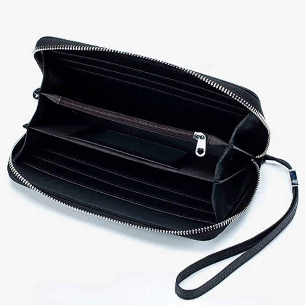 Genuine Leather Long Rfid Rotecting Stop Theft Soft Cowhide Simple Wallet Mobile Phone Bag