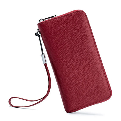 Genuine Leather Long Rfid Rotecting Stop Theft Soft Cowhide Simple Wallet Mobile Phone Bag
