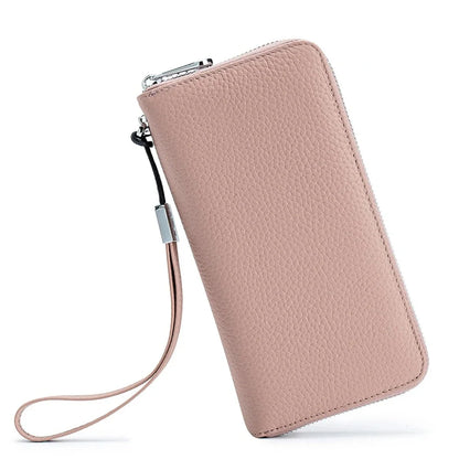 Genuine Leather Long Rfid Rotecting Stop Theft Soft Cowhide Simple Wallet Mobile Phone Bag