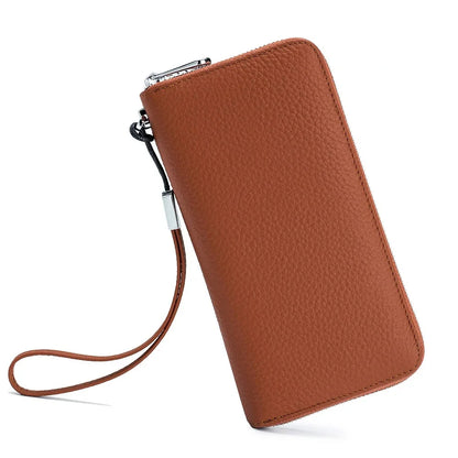 Genuine Leather Long Rfid Rotecting Stop Theft Soft Cowhide Simple Wallet Mobile Phone Bag