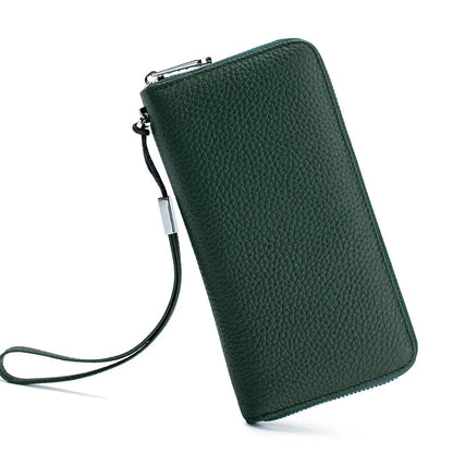 Genuine Leather Long Rfid Rotecting Stop Theft Soft Cowhide Simple Wallet Mobile Phone Bag