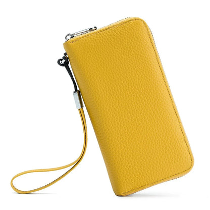 Genuine Leather Long Rfid Rotecting Stop Theft Soft Cowhide Simple Wallet Mobile Phone Bag