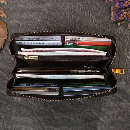 Genuine Leather Long Wallet for Women Purse ID/Credit Card Cash Holder Cat Pattern Retro Female Cowhide Money Purses Bag