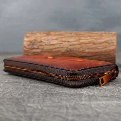 Genuine Leather Long Wallet for Women Purse ID/Credit Card Cash Holder Dragonfly Retro Designer Female Cowhide Money Clutch Bag