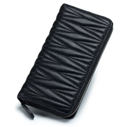 Genuine Leather Long Wallets for Woman Luxury Sheepskin Quilted Diamond Female Purse Large Capacity Business Credit Card Holder