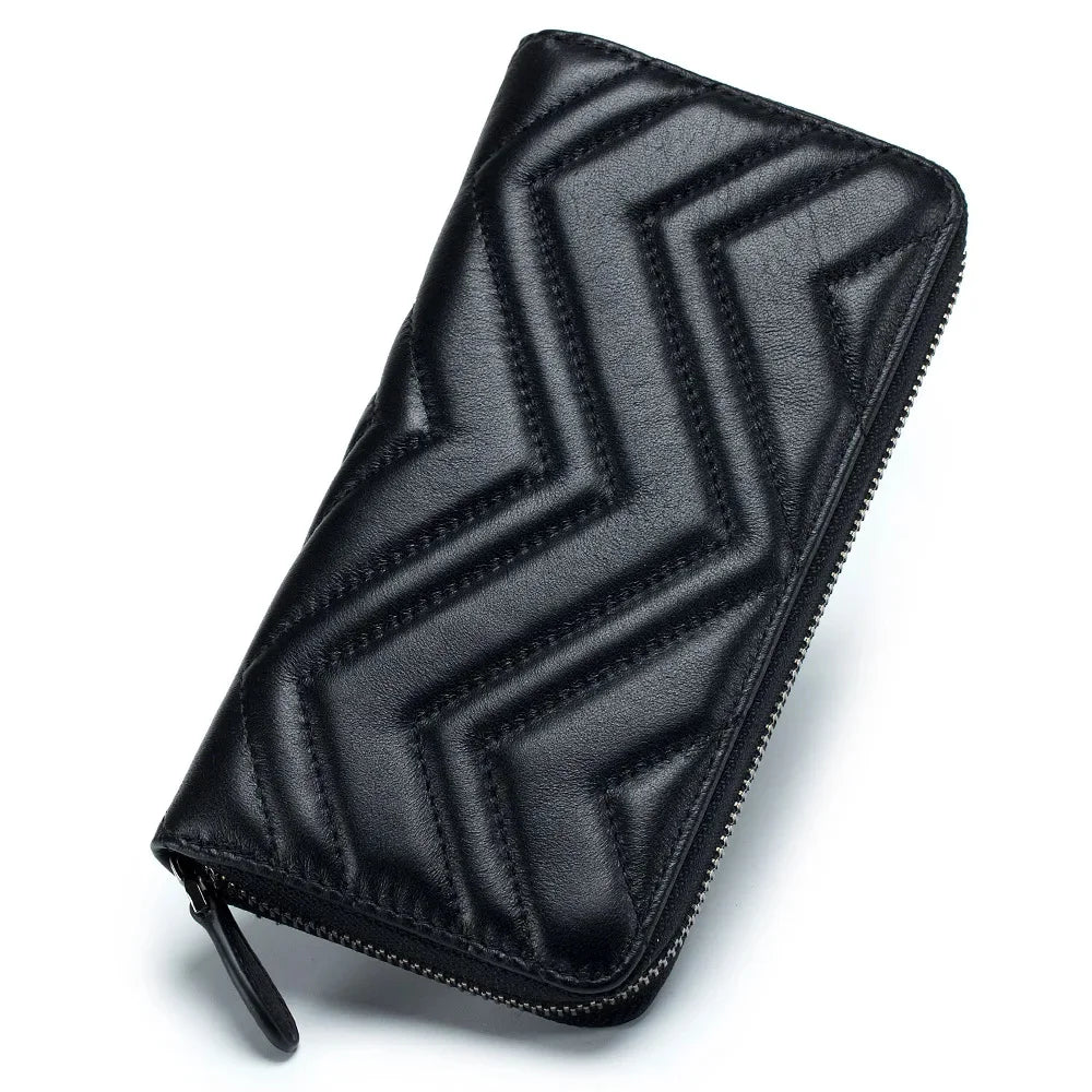 Genuine Leather Long Wallets for Woman Luxury Sheepskin Quilted Diamond Female Purse Large Capacity Business Credit Card Holder