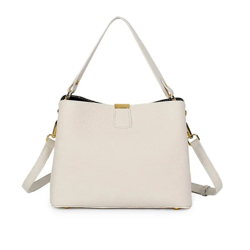 Genuine Leather Luxury 2024 Women's Bag Trend handbag bags for women Black BrownTote 3-layer high capacity Bucket Crossbody