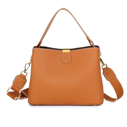 Genuine Leather Luxury 2024 Women's Bag Trend handbag bags for women Black BrownTote 3-layer high capacity Bucket Crossbody