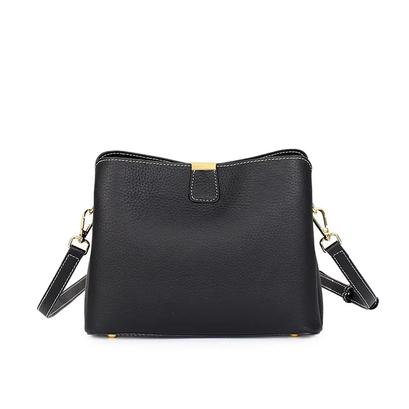 Genuine Leather Luxury 2024 Women's Bag Trend handbag bags for women Black BrownTote 3-layer high capacity Bucket Crossbody
