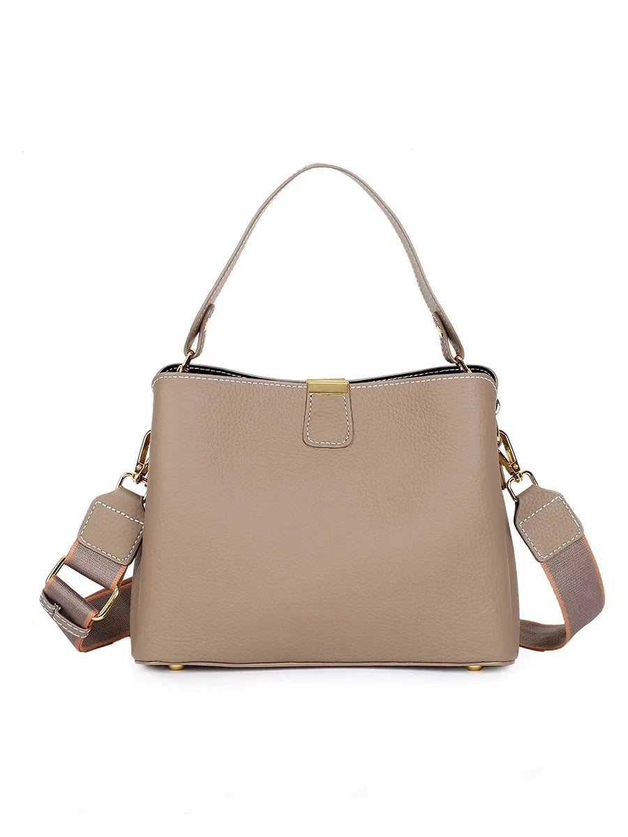Genuine Leather Luxury 2024 Women's Bag Trend handbag bags for women Black BrownTote 3-layer high capacity Bucket Crossbody