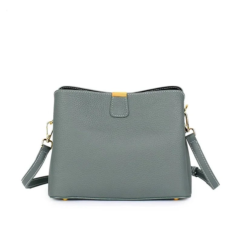 Genuine Leather Luxury 2024 Women's Bag Trend handbag bags for women Black BrownTote 3-layer high capacity Bucket Crossbody