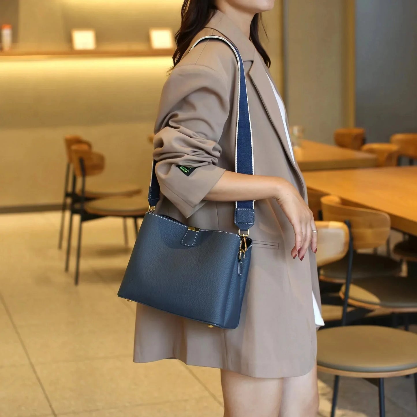 Genuine Leather Luxury 2024 Women's Bag Trend handbag bags for women Black BrownTote 3-layer high capacity Bucket Crossbody