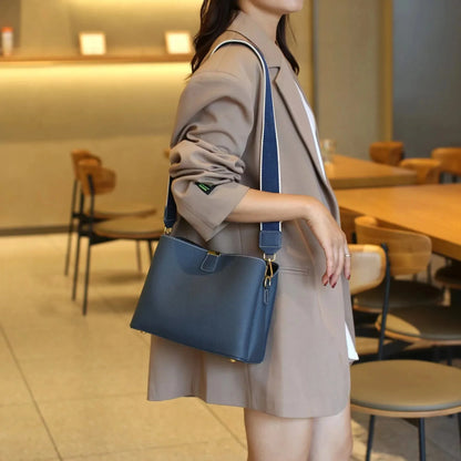 Genuine Leather Luxury 2024 Women's Bag Trend handbag bags for women Black BrownTote 3-layer high capacity Bucket Crossbody