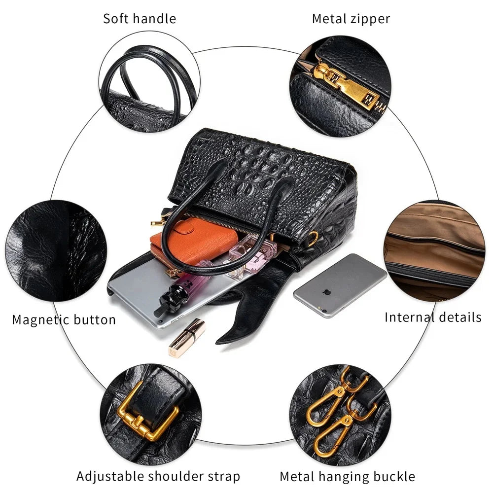 Genuine Leather Luxury Handbags Crocodile Top Handle Bag Designer Satchel Bags For Women Handbag