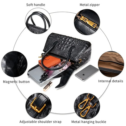 Genuine Leather Luxury Handbags Crocodile Top Handle Bag Designer Satchel Bags For Women Handbag