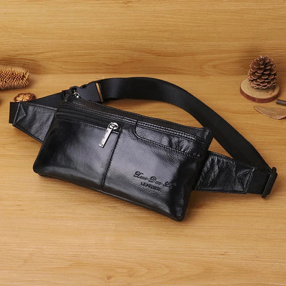 Genuine Leather Man Belt Pouch MultiFunction Chest Cowhide Men Waist Phone Fashion Fanny Pack Male Shoulder Bag