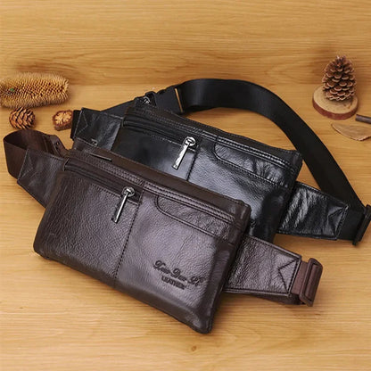 Genuine Leather Man Belt Pouch MultiFunction Chest Cowhide Men Waist Phone Fashion Fanny Pack Male Shoulder Bag