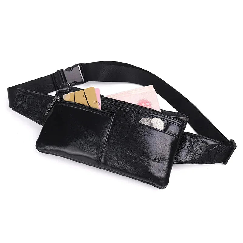 Genuine Leather Man Belt Pouch MultiFunction Chest Cowhide Men Waist Phone Fashion Fanny Pack Male Shoulder Bag