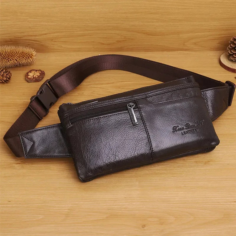 Genuine Leather Man Belt Pouch MultiFunction Chest Cowhide Men Waist Phone Fashion Fanny Pack Male Shoulder Bag
