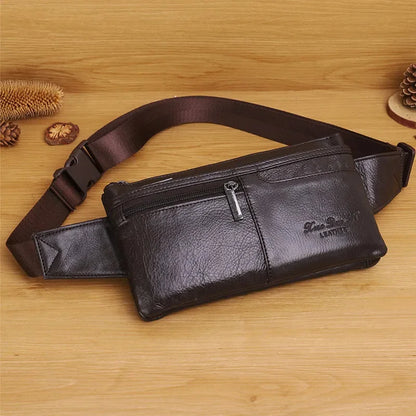 Genuine Leather Man Belt Pouch MultiFunction Chest Cowhide Men Waist Phone Fashion Fanny Pack Male Shoulder Bag