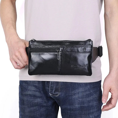 Genuine Leather Man Belt Pouch MultiFunction Chest Cowhide Men Waist Phone Fashion Fanny Pack Male Shoulder Bag