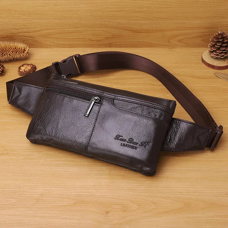 Genuine Leather Man Belt Pouch MultiFunction Chest Cowhide Men Waist Phone Fashion Fanny Pack Male Shoulder Bag