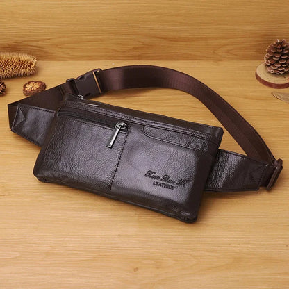 Genuine Leather Man Belt Pouch MultiFunction Chest Cowhide Men Waist Phone Fashion Fanny Pack Male Shoulder Bag