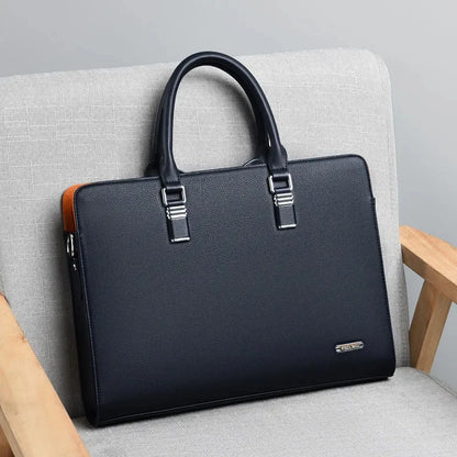 Genuine Leather Men Briefcases With Zipper Horizontal Handbag For Documents Office Shoulder Messenger Male Laptop Bag