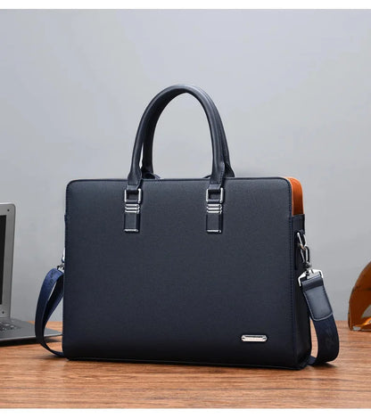 Genuine Leather Men Briefcases With Zipper Horizontal Handbag For Documents Office Shoulder Messenger Male Laptop Bag