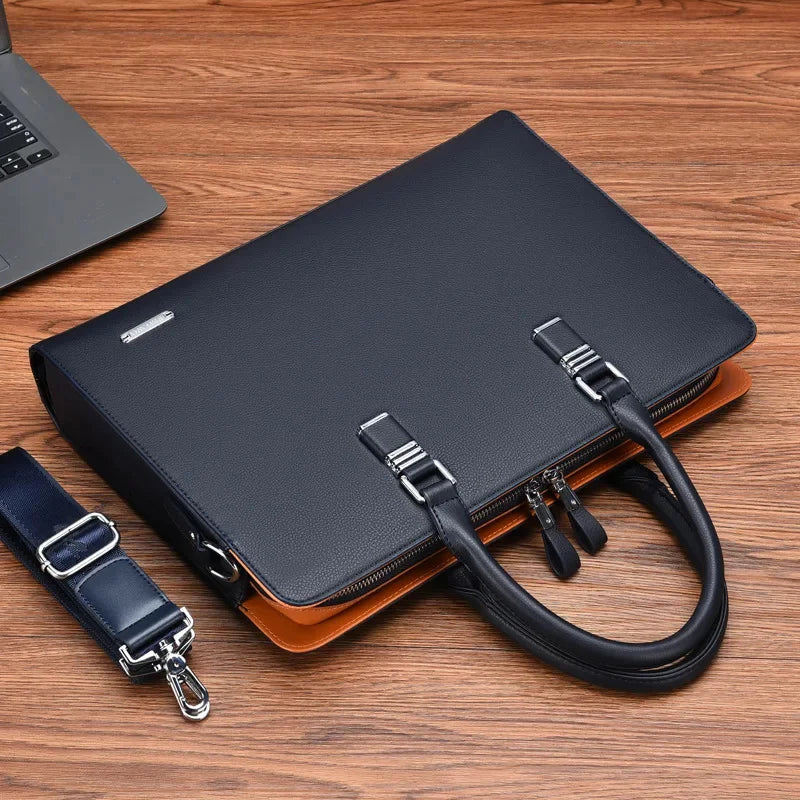 Genuine Leather Men Briefcases With Zipper Horizontal Handbag For Documents Office Shoulder Messenger Male Laptop Bag
