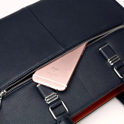 Genuine Leather Men Briefcases With Zipper Horizontal Handbag For Documents Office Shoulder Messenger Male Laptop Bag