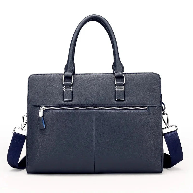 Genuine Leather Men Briefcases With Zipper Horizontal Handbag For Documents Office Shoulder Messenger Male Laptop Bag
