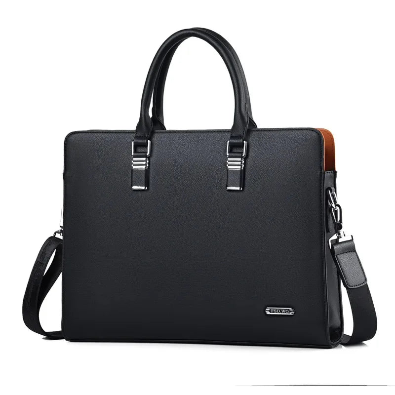 Genuine Leather Men Briefcases With Zipper Horizontal Handbag For Documents Office Shoulder Messenger Male Laptop Bag