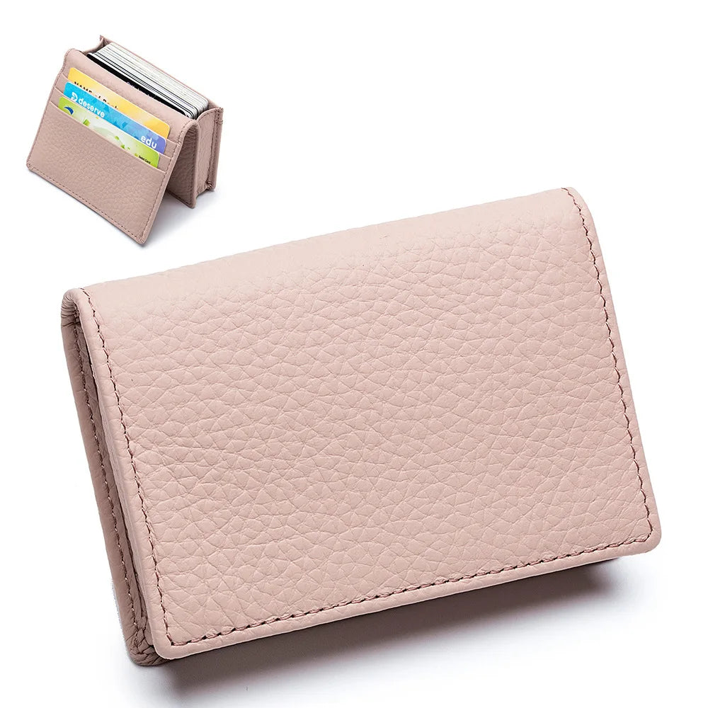 Genuine Leather Men Business Card Holder Large Capacity Professional Credit Card Bags Portable Women Coins Wallet Porte Carte