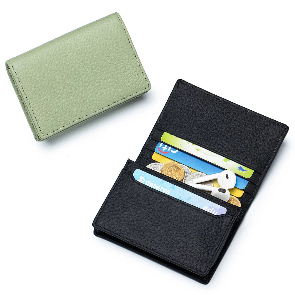 Genuine Leather Men Business Card Holder Large Capacity Professional Credit Card Bags Portable Women Coins Wallet Porte Carte