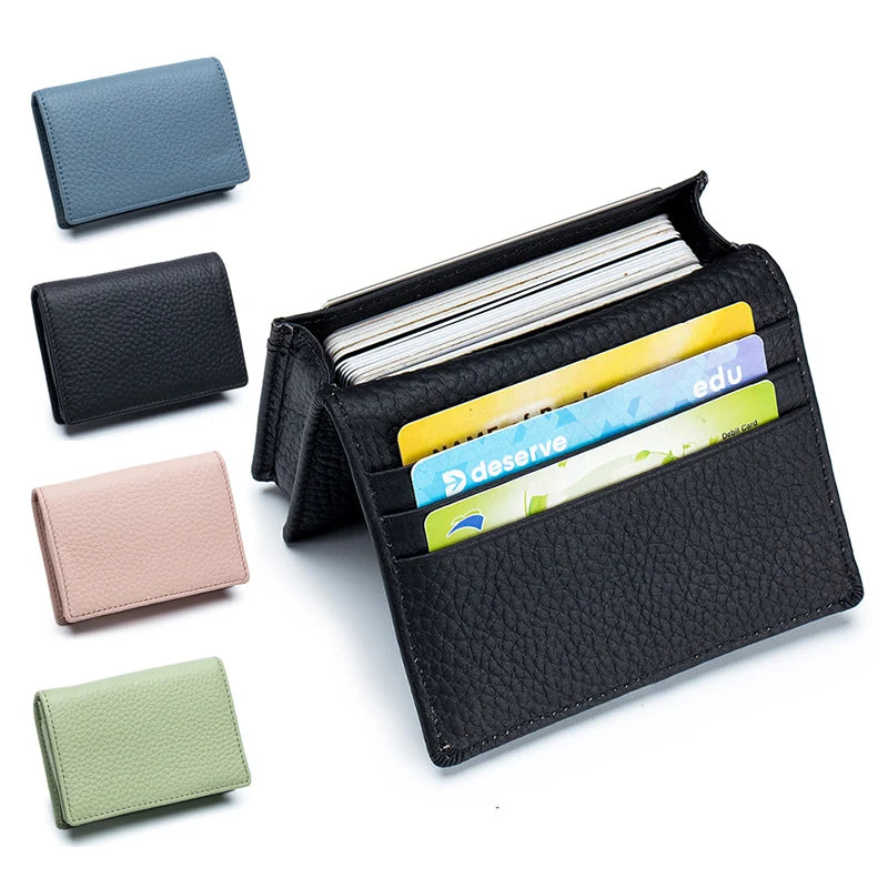 Genuine Leather Men Business Card Holder Large Capacity Professional Credit Card Bags Portable Women Coins Wallet Porte Carte