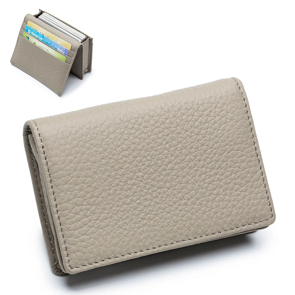 Genuine Leather Men Business Card Holder Large Capacity Professional Credit Card Bags Portable Women Coins Wallet Porte Carte