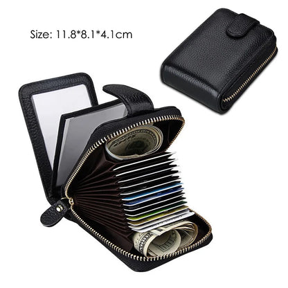 Genuine Leather Men Business Credit Card Holders Black Blue Women Large Capacity ID Cards Wallet Cowhide Coins Money Bags Purse