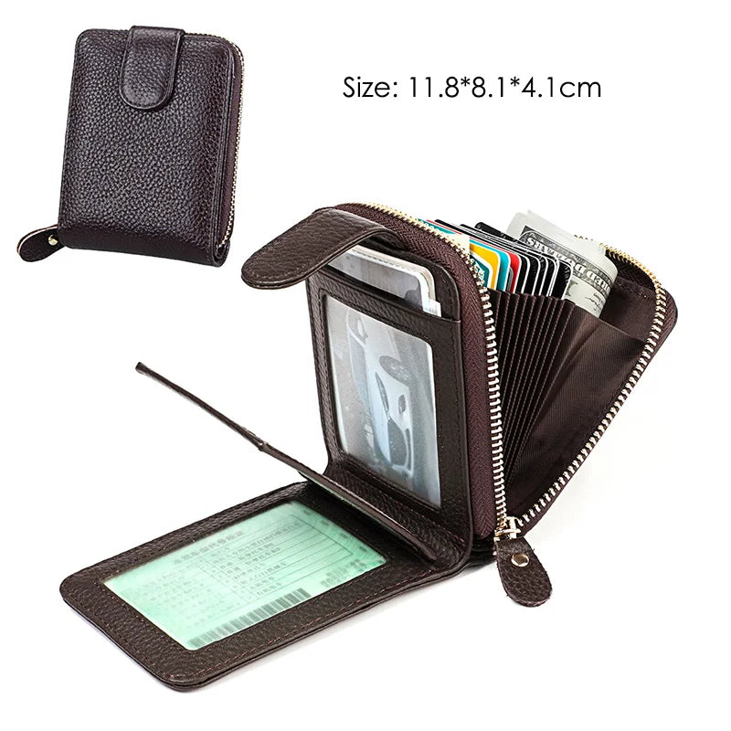 Genuine Leather Men Business Credit Card Holders Black Blue Women Large Capacity ID Cards Wallet Cowhide Coins Money Bags Purse