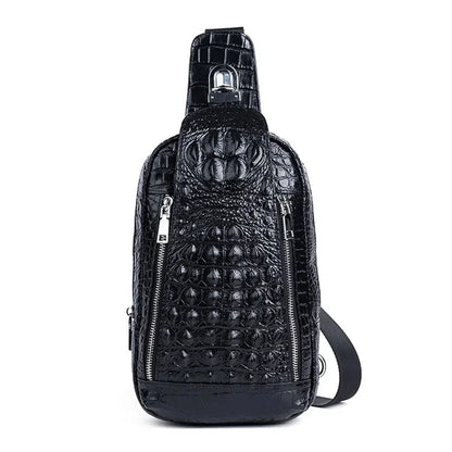 Genuine Leather Men Chest Pack Shoulder Bag Retro Designer Crocodile Pattern Male Real Cowhide Cross Body Bags Sling Backpack