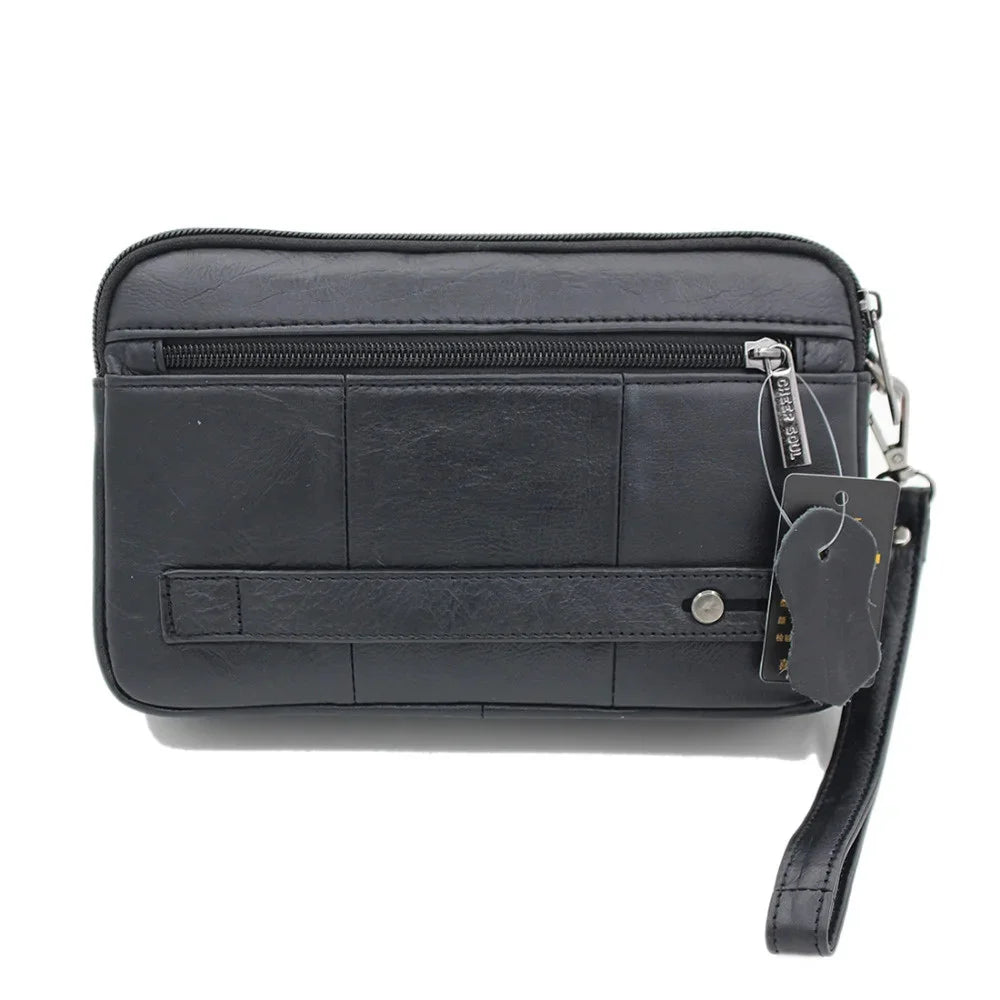 Genuine Leather Men Clutch Purse Handy Business Mobile Cell Phone Case Handbags and Purses Male Wrist Wallet Bag