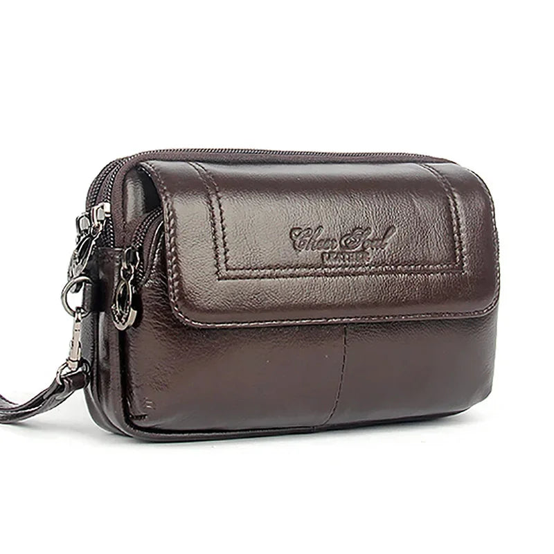 Genuine Leather Men Clutch Wrist Handy Bags Cell/Mobile Phone Case Cover Bag Fashion Pouch Belt Purse Fanny Waist Pack