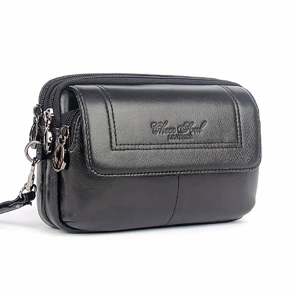 Genuine Leather Men Clutch Wrist Handy Bags Cell/Mobile Phone Case Cover Bag Fashion Pouch Belt Purse Fanny Waist Pack