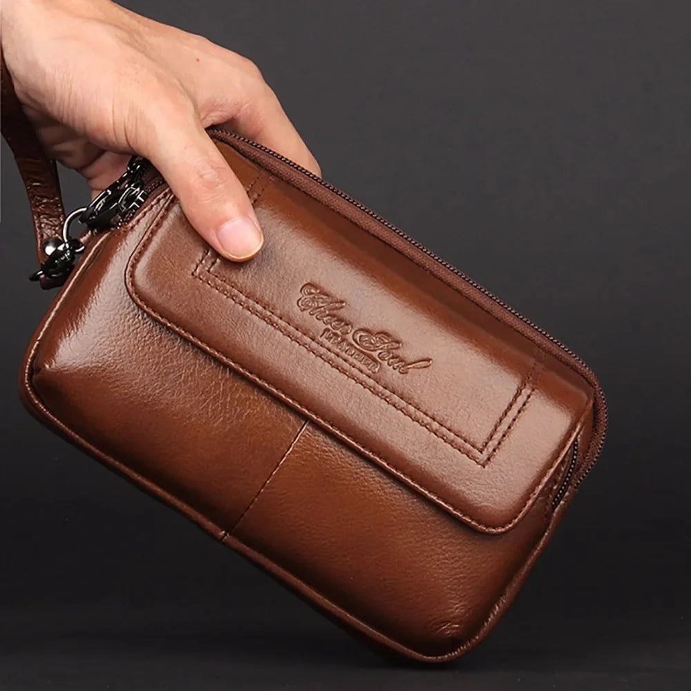 Genuine Leather Men Clutch Wrist Handy Bags Cell/Mobile Phone Case Cover Bag Fashion Pouch Belt Purse Fanny Waist Pack