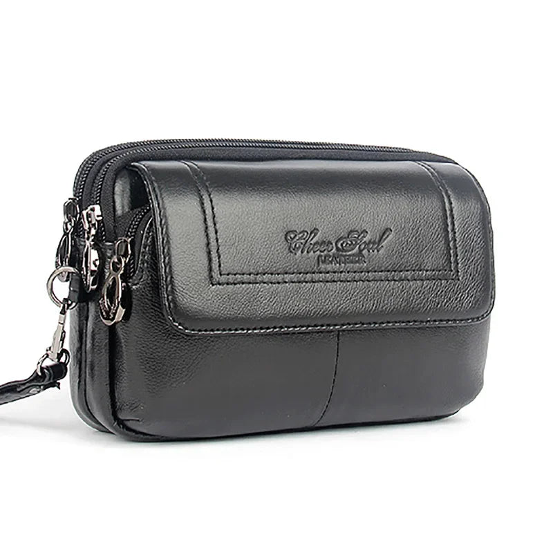 Genuine Leather Men Clutch Wrist Handy Bags Cell/Mobile Phone Case Cover Bag Fashion Pouch Belt Purse Fanny Waist Pack