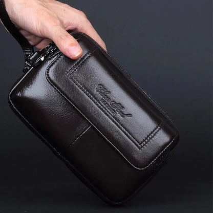 Genuine Leather Men Clutch Wrist Handy Bags Cell/Mobile Phone Case Cover Bag Fashion Pouch Belt Purse Fanny Waist Pack
