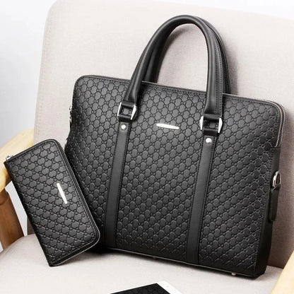 Genuine Leather Men Executive Briefcase Large Capacity Zipper Handbag Office Shoulder Messenger Business Male Laptop Bag