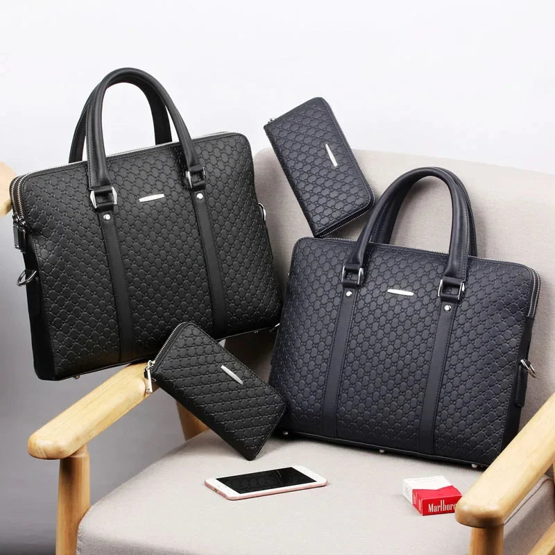 Genuine Leather Men Executive Briefcase Large Capacity Zipper Handbag Office Shoulder Messenger Business Male Laptop Bag